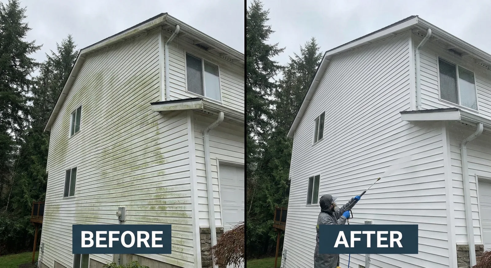 Before and after power washing results by Homefront Power Wash