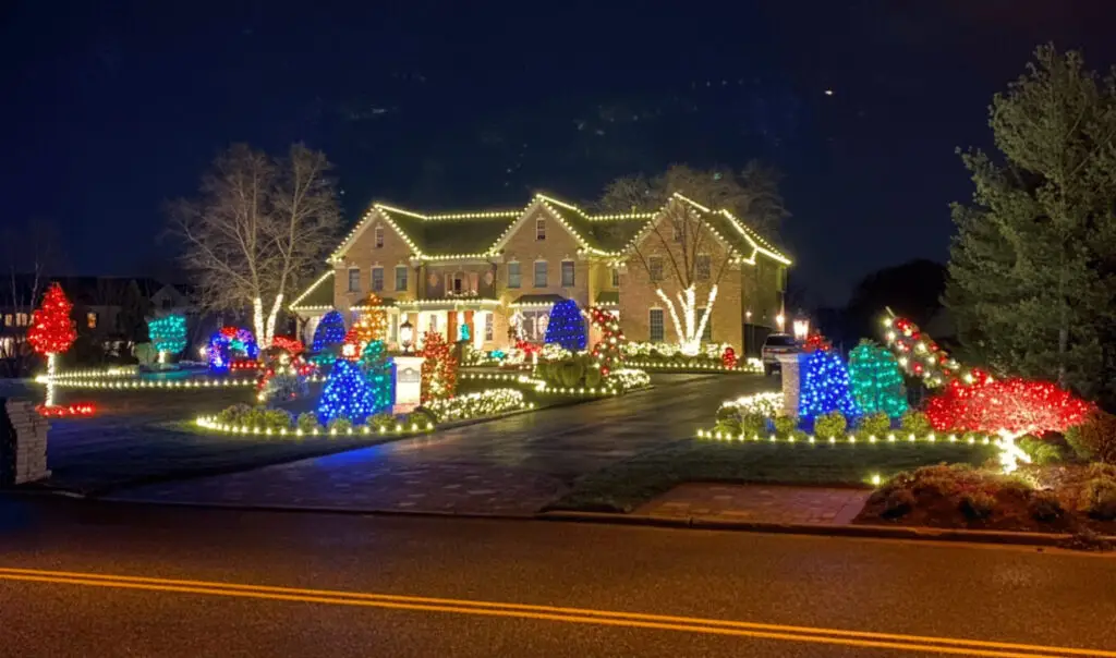 Full residential Christmas lights display installed by Homefront Power Wash on an Eastside home