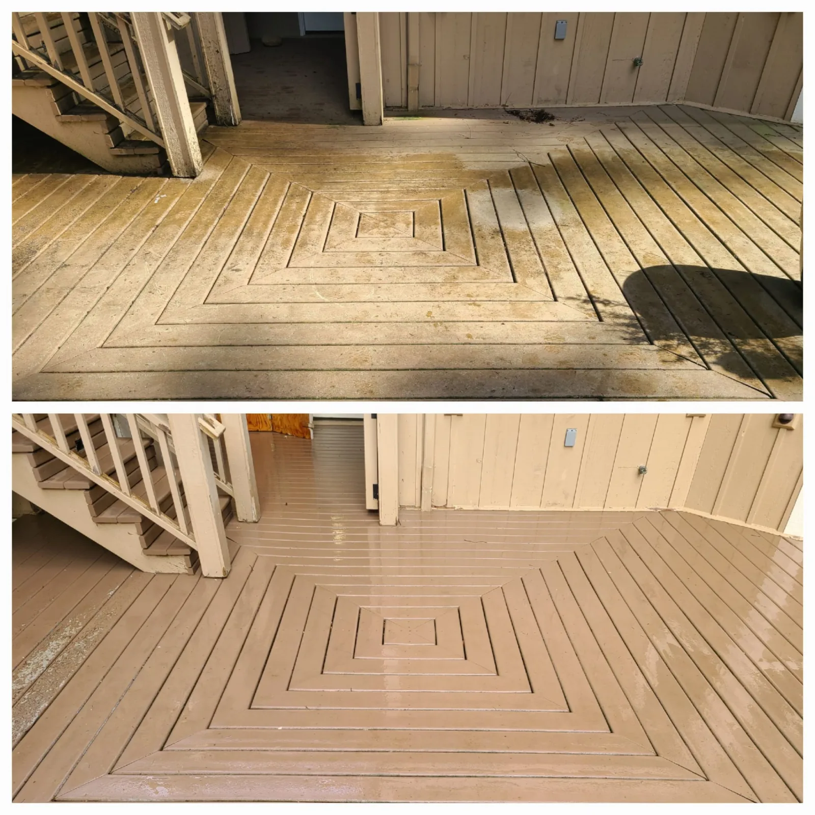 Wood surface before and after professional cleaning