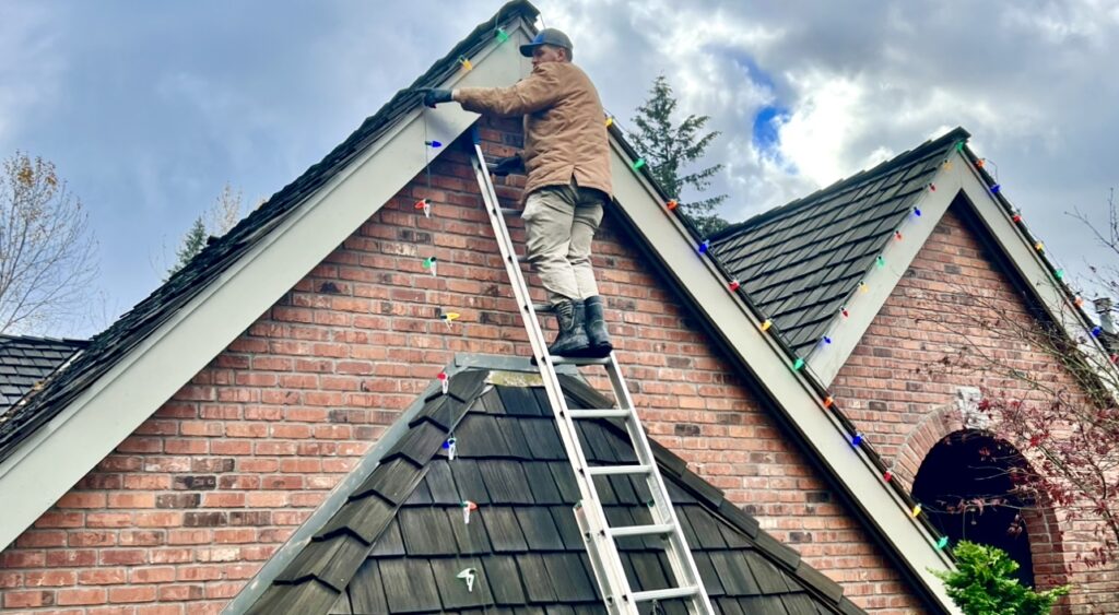 Homefront Power Wash installing Holiday Lights in Bellevue, WA