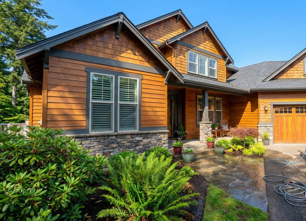 Beautiful home after being professional power washed by Homefront Power Wash