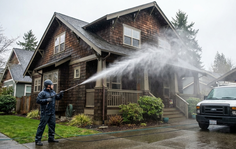 House being soft washed in Seattle, WA